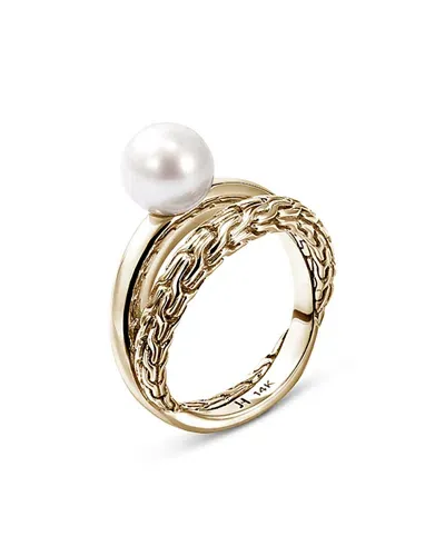 John Hardy 14k Yellow Gold Jh Essential Cultured Freshwater Pearl Crossover Ring In White/gold