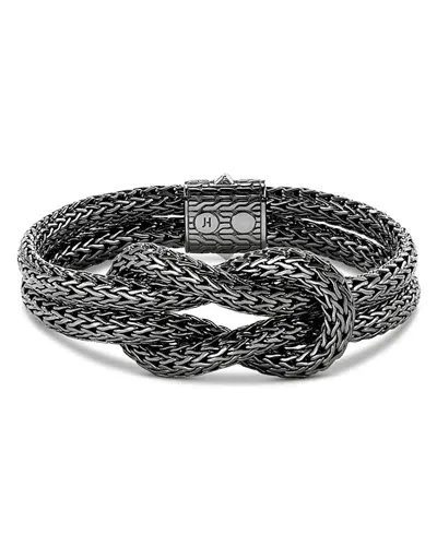 John Hardy Black Rhodium Plated Sterling Silver Love Knot Woven Chain Statement Bracelet