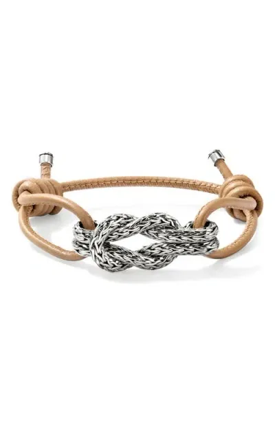 John Hardy Love Knot Bracelet, Sterling Silver, Leather, 3.5mm In Silver/brown