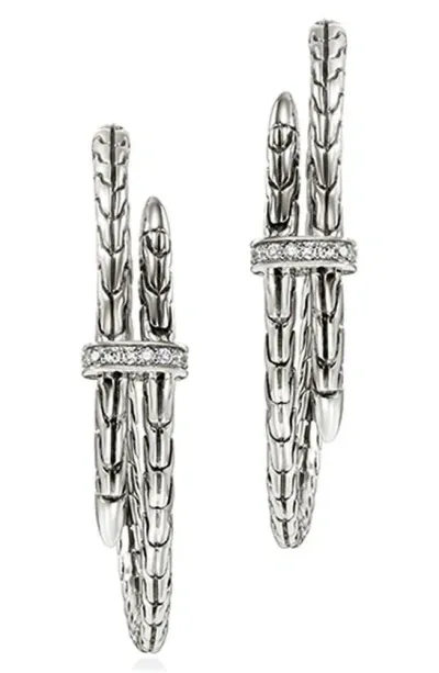 John Hardy Spear Diamond Bypass Hoop Earrings In Silver