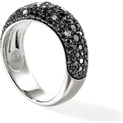 John Hardy Surf Ring, Sterling Silver, Black Sand Diamond Pavé, 8mm In Black/silver