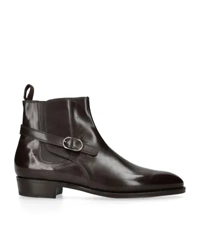 John Lobb Side-buckle Polished Leather Boots In Brown