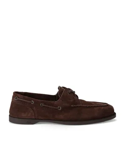 John Lobb Foil Leather Boat Shoes In Brown