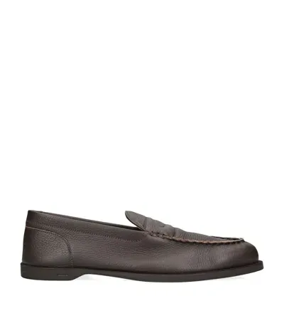 John Lobb Leather Pace Loafers In Brown