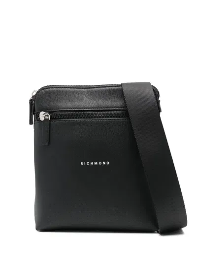 John Richmond Debossed-logo Cross Body Bag In Black