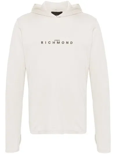 John Richmond Loog-embroidered Jersey Hoodie In Neutrals