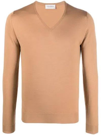 John Smedley V-neck Fine-knit Jumper In Brown