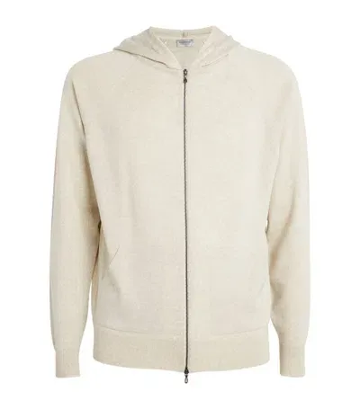 John Smedley Merino Wool Zip-up Hoodie In Beige