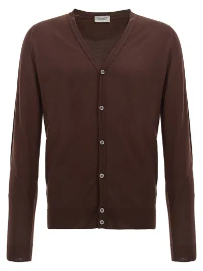 John Smedley V-neck Cardigan Long Sleeves In Brown