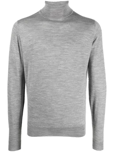 John Smedley Roll-neck Knit Jumper In Silver/grey