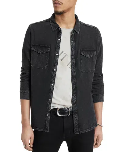 John Varvatos Arvon Cotton Textured Knit Button Down Western Shirt In Mineral Black