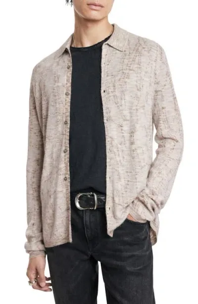 John Varvatos Carvaggio Slub Collared Cardigan In Snow Heather