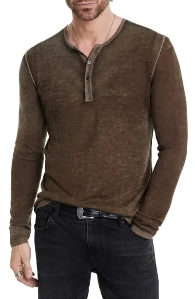 John Varvatos Christie Reversible Regular Fit Long Sleeve Silk Henley In Chestnut