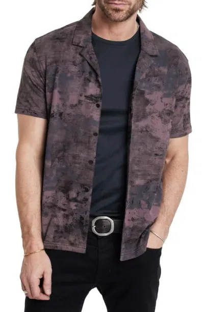 John Varvatos Jacques Printed Short Sleeve Button Front Camp Shirt In Mauvewood