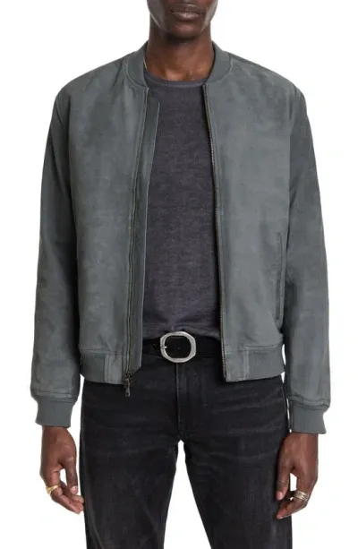 John Varvatos Khai Suede Bomber Jacket In Blue Smoke