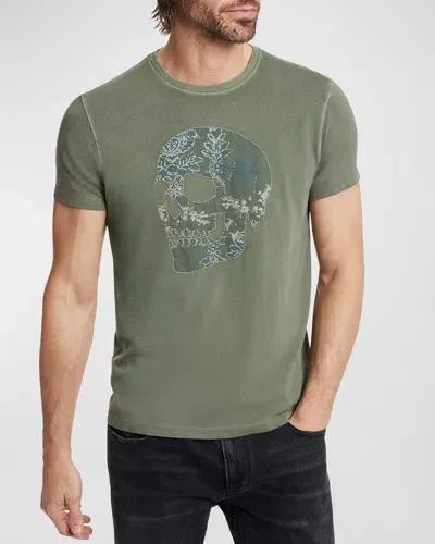 John Varvatos Men's Floral Skull Applique T-shirt In Flagstone Grey