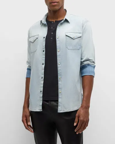 John Varvatos Men's Marshall Western Shirt In Blue Ice