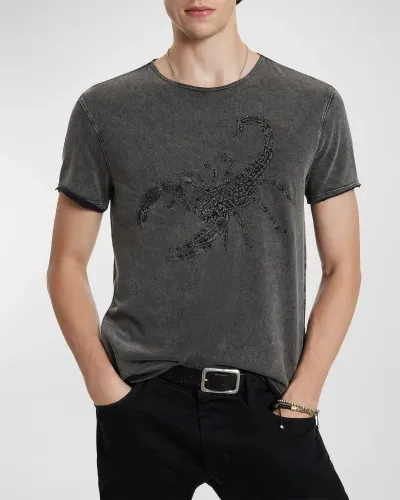 John Varvatos Scorpion Graphic Raw Edge Short Sleeve Crewneck Tee In Charcoal