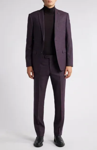 John Varvatos Microcheck Wool Suit In Burgundy