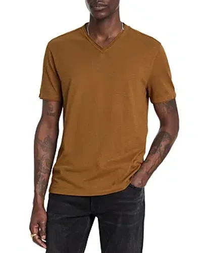 John Varvatos Miles Cotton Textured V Neck Tee In Sienna Brown