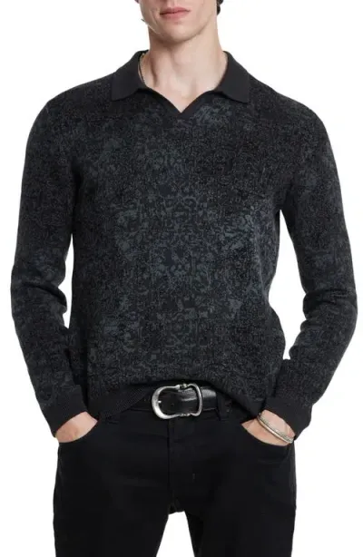 John Varvatos Oliver Organic Cotton Jacquard Sweater In Charcoal Heather