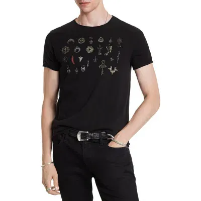 John Varvatos Pendant Raw Edge Cotton Graphic T-shirt In Black