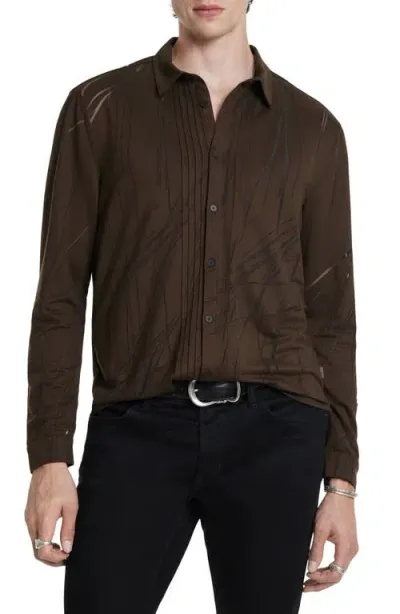 John Varvatos Phoenix Pleat Front Button-up Shirt In Dark Brown