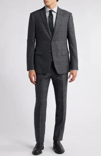 John Varvatos Plaid Wool Blend Suit In Charcoal