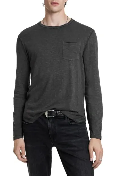 John Varvatos Sid Raw Edge Organic Cotton Long Sleeve T-shirt In Carbon Grey