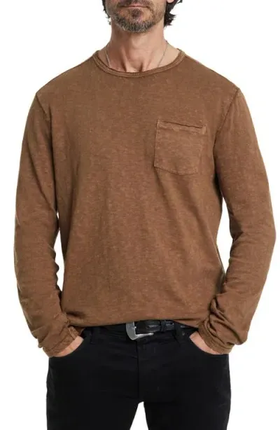 John Varvatos Sid Raw Edge Organic Cotton Long Sleeve T-shirt In Chamois