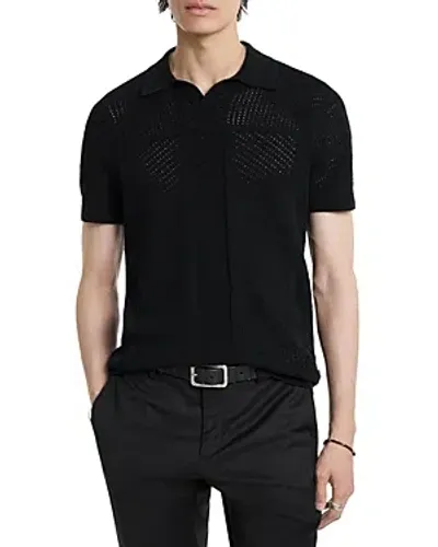 John Varvatos Theo Pointelle Short Sleeve Polo Sweater In Black