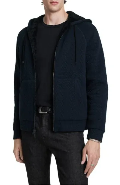 John Varvatos Trenton Faux Shearling Lined Zip Hoodie In Navy