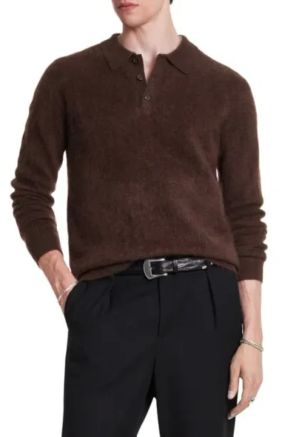 John Varvatos Verona Long Sleeve Cashmere Polo Sweater In Dark Brown