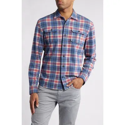 Johnnie-o Kaden Plaid Knit Flannel Button-up Shirt In Laguna Blue