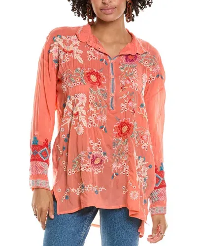 Johnny Was Adrina Floral-embroidered Georgette Tunic In Coral Quartz