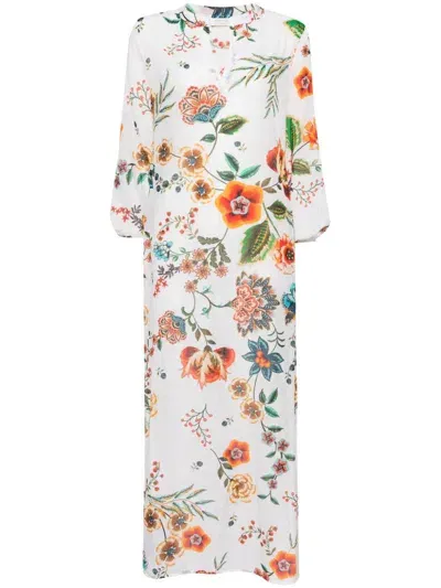 Johnny Was Puff Sleeve Maxi Dress In White