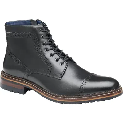 Johnston & Murphy Benton Leather Cap Toe Boot In Black Full Grain