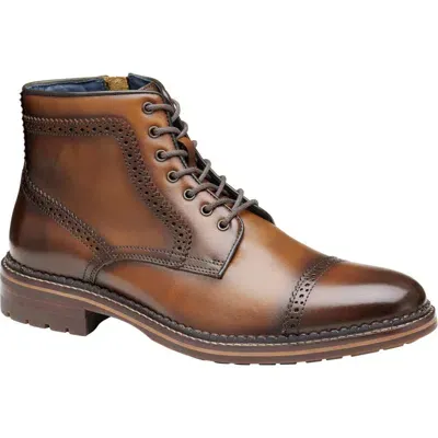 Johnston & Murphy Benton Leather Cap Toe Boot In Tan Full Grain