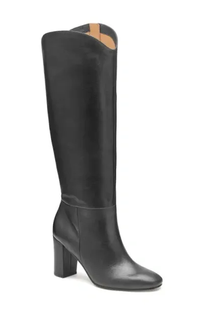 Johnston & Murphy Block Heel Knee High Boot In Black Italian Nappa