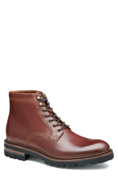 Johnston & Murphy Dudley Plain Toe Lug Boot In Mahogany Full Grain