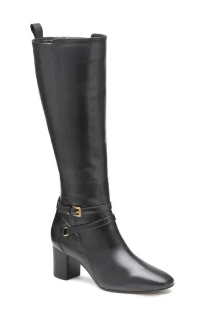 Johnston & Murphy Eleanor Belted Block Heel Knee High Boot In Black Calfskin