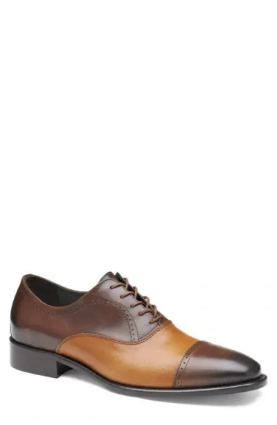 Johnston & Murphy Ellsworth Cap Toe Oxford In Brown/tan Italian Calfskin