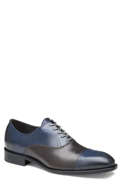 Johnston & Murphy Ellsworth Cap Toe Oxford In Navy/brown Italian Calfskin