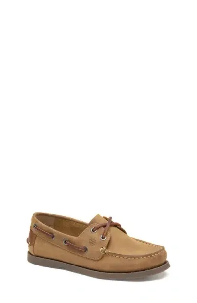 Johnston & Murphy Kids' Zeke Boat Shoe In Tan Oiled Leather