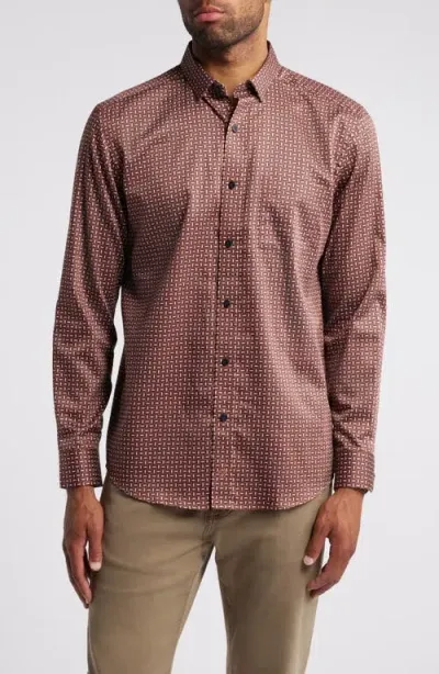 Johnston & Murphy Linked Ovals Print Button-up Shirt In Rust/navy