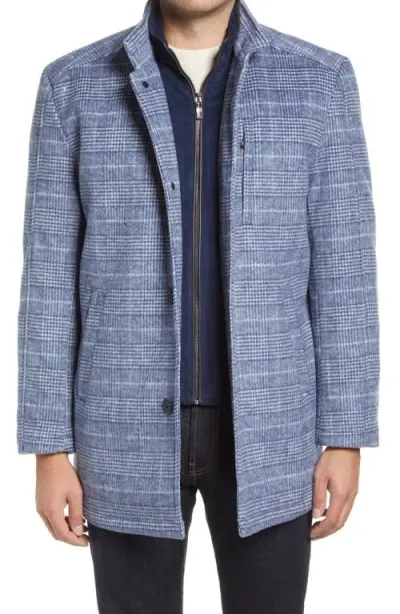 Johnston & Murphy Plaid Wool Blend Coat In Navy Plaid