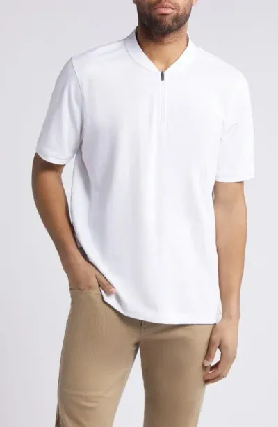 Johnston & Murphy Quarter Zip Jacquard Pima Cotton Blend Knit Polo In White