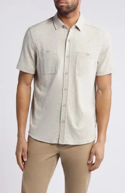 Johnston & Murphy Short Sleeve Knit Button-up Shirt In Sand