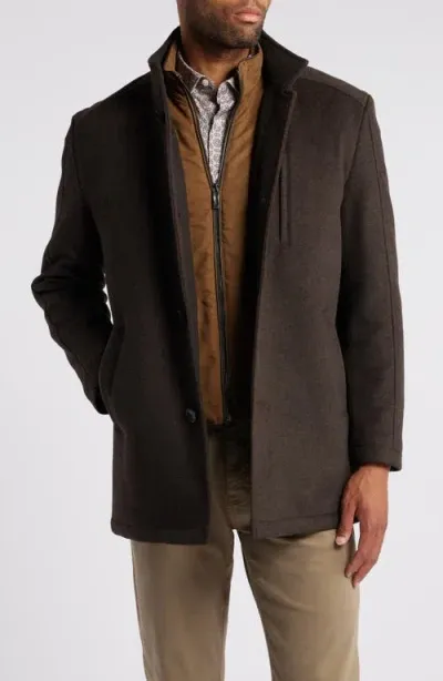 Johnston & Murphy Upton Felted Car Coat With Removable Bib In Brown