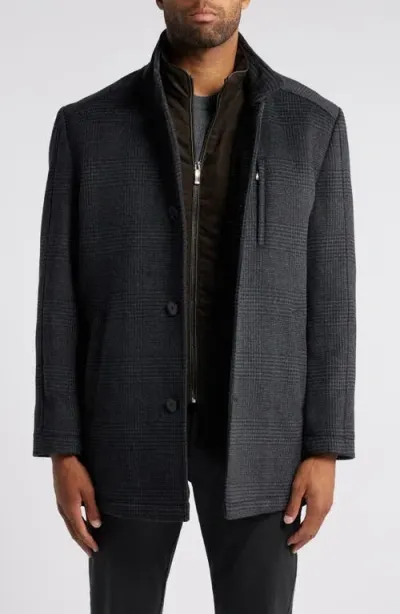 Johnston & Murphy Upton Felted Car Coat With Removable Bib In Charcoal